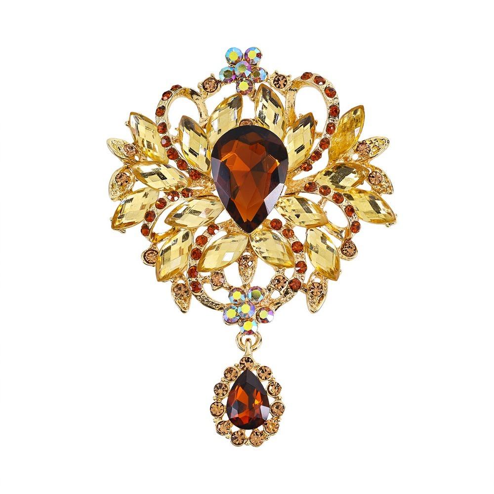 Multicolor Rhinestone Brooch Water-drop Dangle Brooch Vintage Crystal Brooch Evening Gown