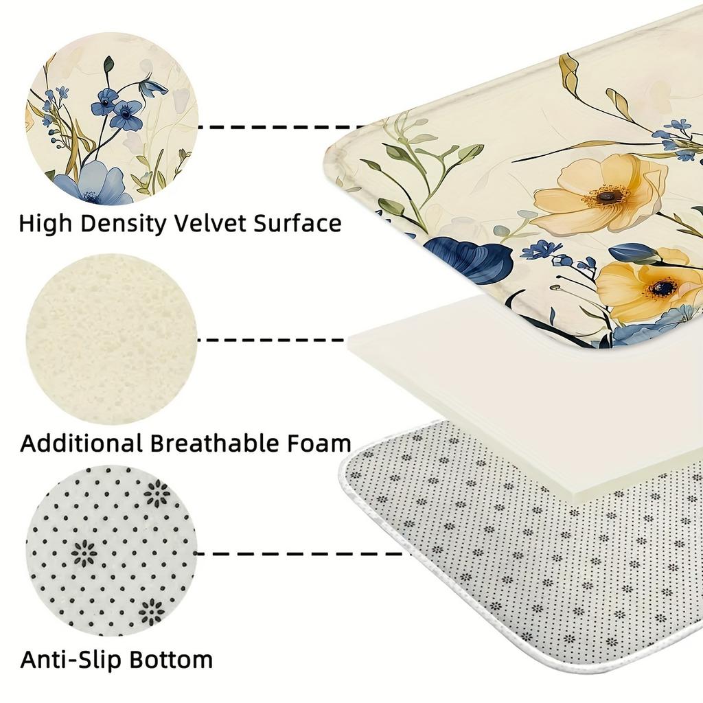 1 шт. анти-усталостные кухонные коврики, OneHouse цветочный принт водонепроницаемый нескользящий толстый мягкий кухонный коврик прочный комфортный стоячий коврик для кухни