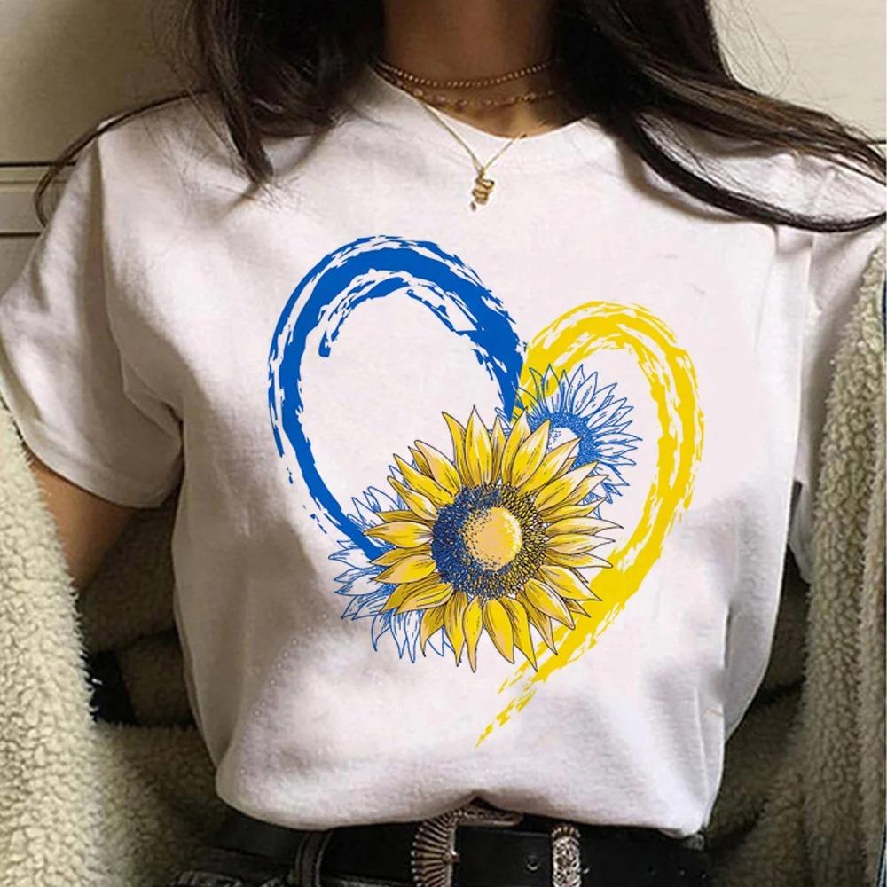 ZX TEE Ukraine Flag Pringting T-Shirt Casual Short Sleeve Y2k Tops Women's Clothing Simple Design Fashion Harajuku White Graphic Tees