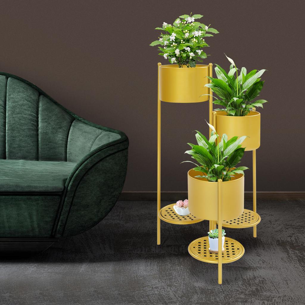 Золотая угловая подставка для растений для комнатных растений, высокая железная подставка для цветочных горшков в виде лестницы, 40x79,5 см - Прочная металлическая полка для растений