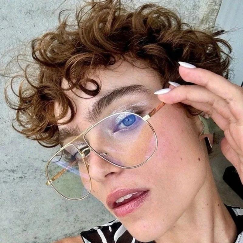 Oversized Oval Punk Pilot Sun Glasses Glasses Ladies Luxury European and American Sun Eyeglasses for Male and Womens UV400 Shield Eyewear