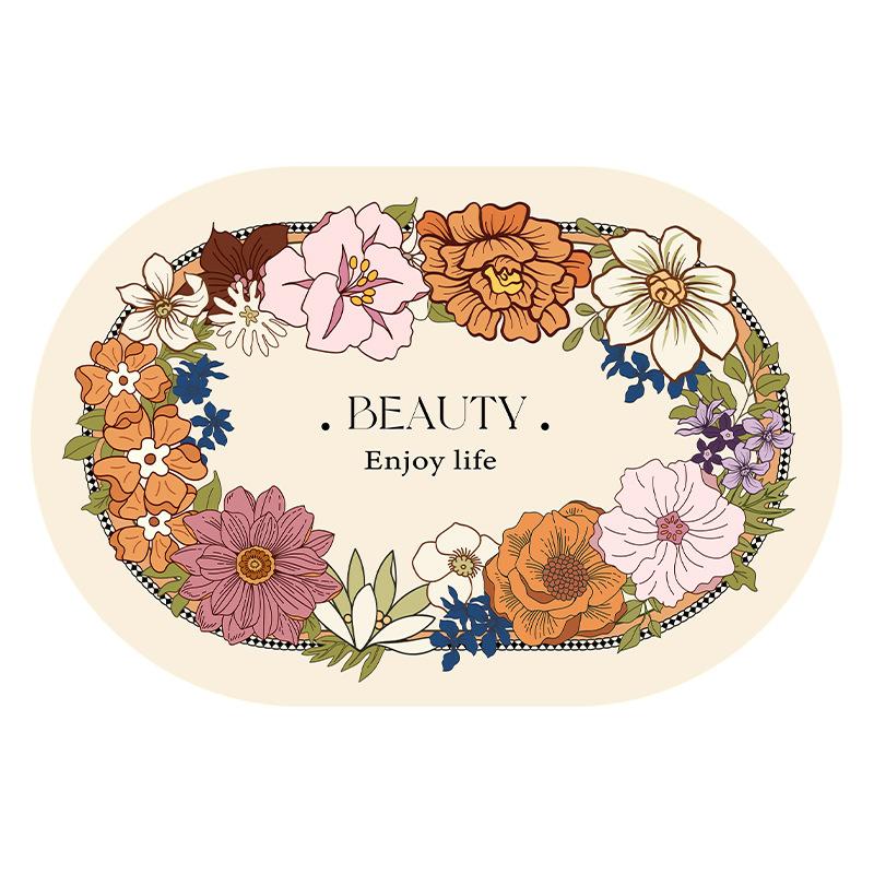 Коврик для пола в ванной в стиле ретро Овальный коврик для ванной комнаты Противоскользящий коврик для ванной комнаты Диатомовая грязь Водопоглощающий коврик Коврик для ванной комнаты Туалетный коврик для ног Коврик для двери