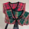 Women Vintage Checkered Plaids False Collar Sweet Ruffled Trim Elegant Lapel Shawl Scarf Bows Tie Mini Ponchos Capelet