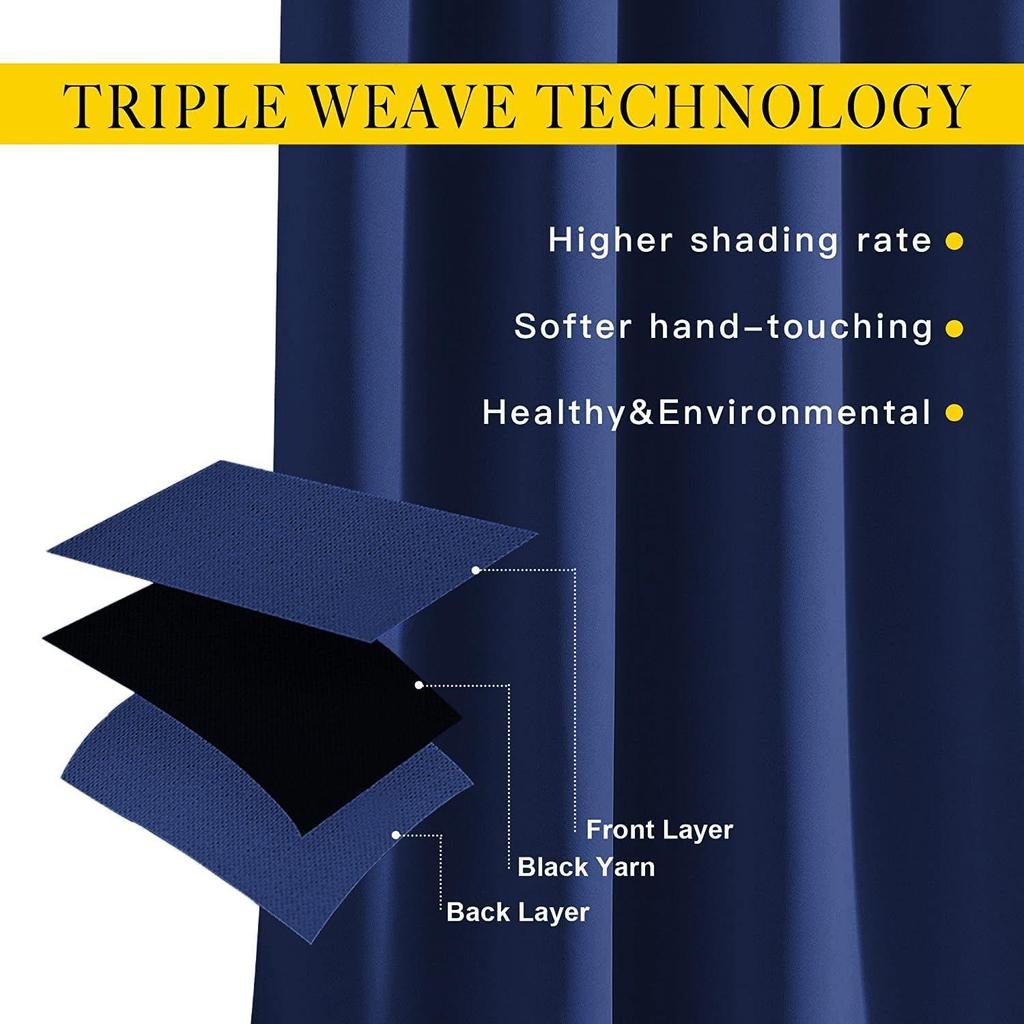 Set of 2  Room Darkening Thermal Insulated Polyester Blackout Curtain  (Royal Blue)