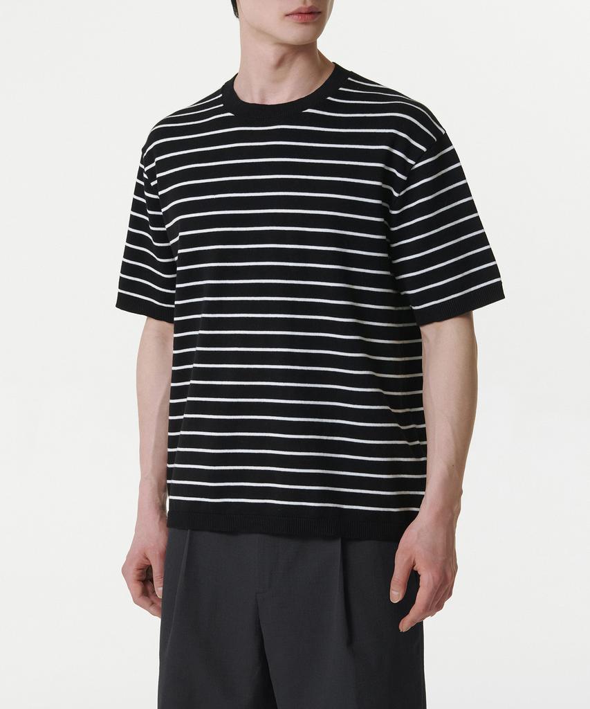 MUSINSA STANDARD Striped Crew Neck Short Sleeve Knit [Black/White]