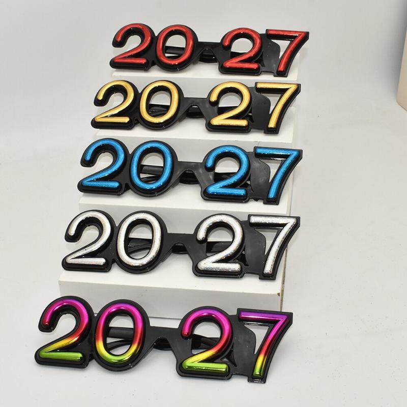 Очки с цифрами 2027 С Новым годом Солнцезащитные очки с бриллиантовым блеском Костюмный реквизит Рождественская вечеринка Декор Забавные очки