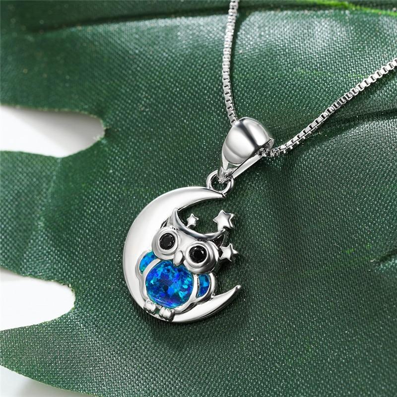Blue Fire Opal Adorable Owl Pendant Necklaces Classic Vintage Women Chic Stylish Animal Jewelry Tone Birthstone Pendant Necklace Bridal