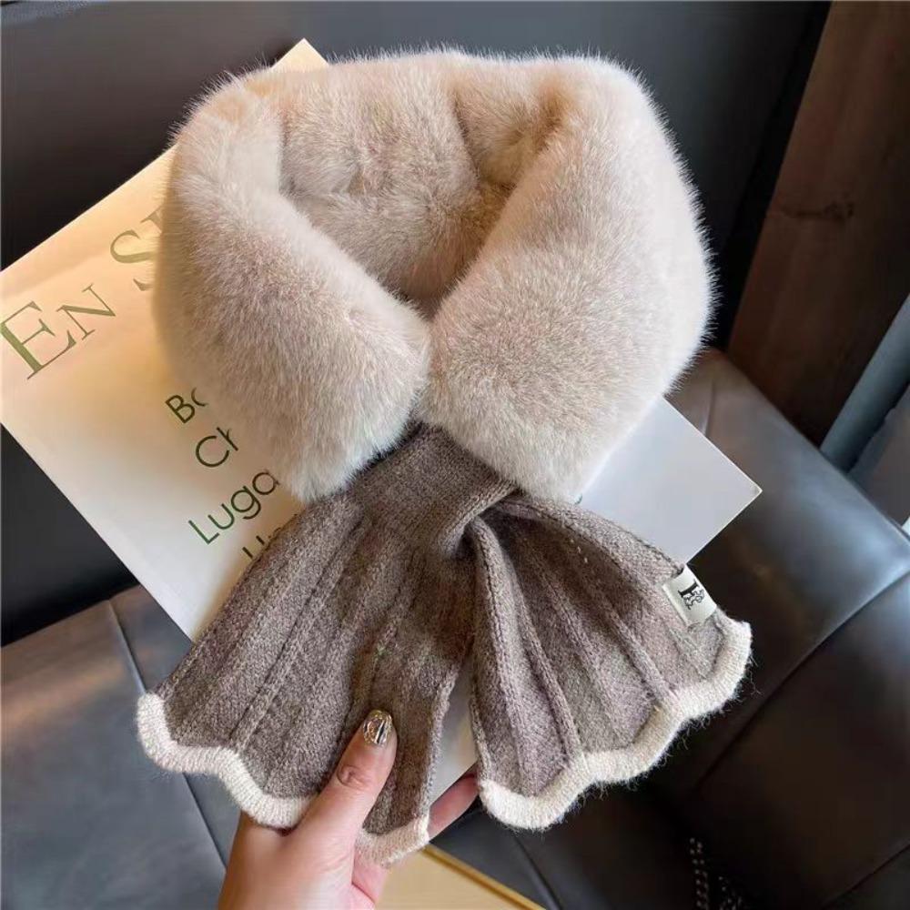 Cross Knitted Scarf Windproof Wool Collar Soft Plush Scarfs Women Accessories