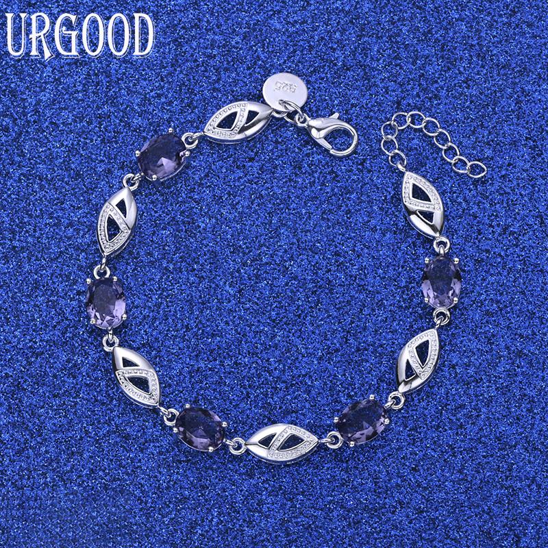 925 Sterling Silver Purple AAA Zircon Bracelet Fashion Wedding Jewelry