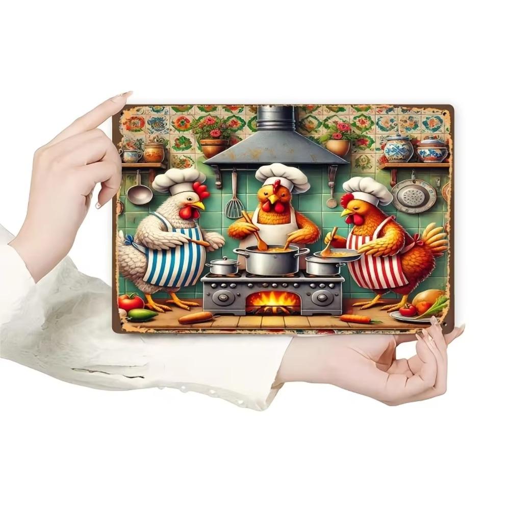 Забавная металлическая вывеска "Курица-шеф-повар", 8x12 дюймов, Декор для кухни, бара, гаража, Настенное искусство