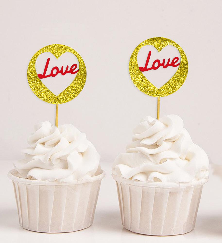 Дарлинг Сувенир| Блестящие украшения для свадебных кексов в форме сердца и любви | Украшения для праздничных десертов - упаковка