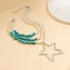 Винтажное этническое красочное бирюзовое ожерелье с подвеской в ​​виде больших звезд для женщин, многослойное ожерелье с искусственным жемчугом, ожерелье из бисера, ювелирные аксессуары