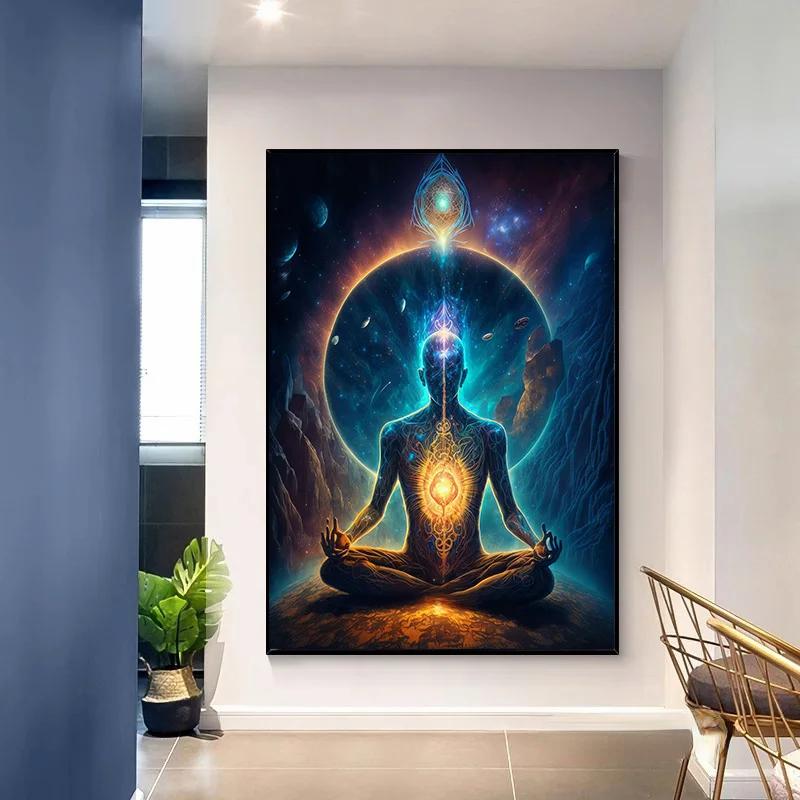 Vintage Meditation Spiritual Peace Zen Universe Yin Yang Yoga Art Posters Canvas Painting Wall Prints Pictures Room Home Decor No Frame