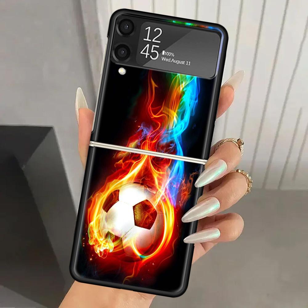 Жесткий чехол из поликарбоната с дизайном футбольного мяча для Samsung Galaxy Z Flip 6 5 4 3 Черная крышка ZFlip6 Flip5 Flip4 5G Складной Принт