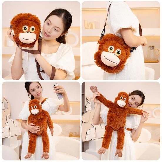 Realistic Gorilla Plush Toy Soft Stuffed Monkey with Movable Limbs & Detailed Fingers Convertible Backpack Shoulder Bag Cuddly Companion for Kids