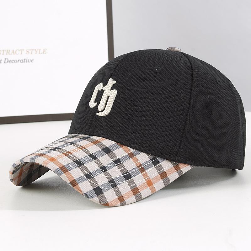 Hat Women's New Letter Embroidery Hardtop Baseball Cap Trendy Color Matching Couple Cap Men's Plaid Hat