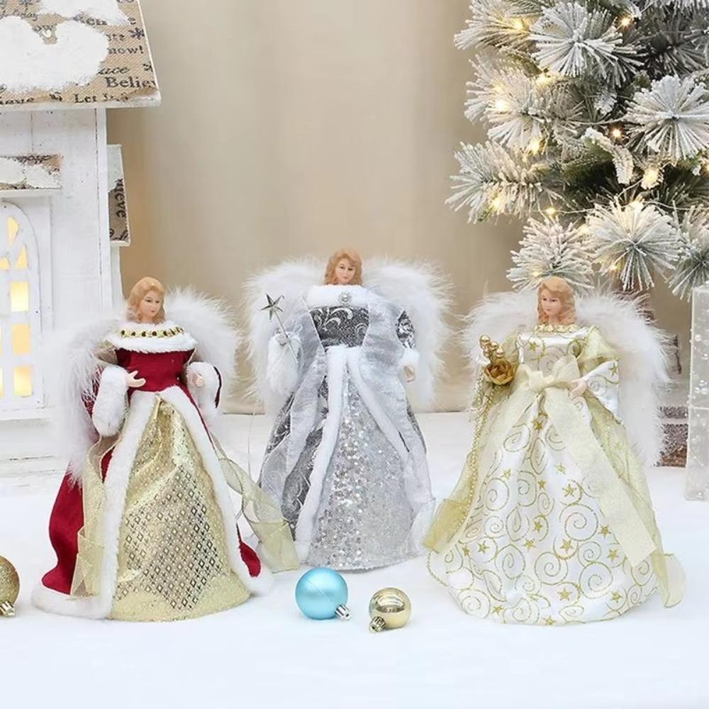 2025 Angel Christmas Tree Topper Wings Navidad Angel Tree Top Star Decorations PVC 30cm Fairy Angel Ornaments Yard Cafe Home
