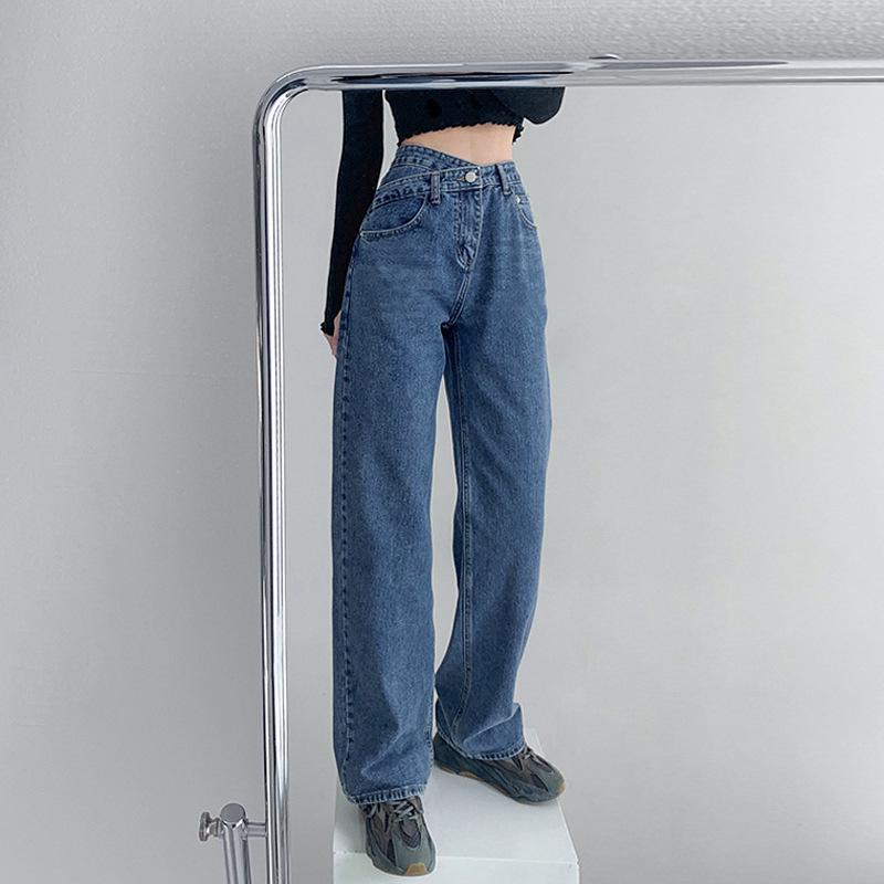 Женские летние джинсы 2022 года с высокой талией, прямые, свободные, узкие, с перекрестной талией, тонкие, широкие, длиной до пола