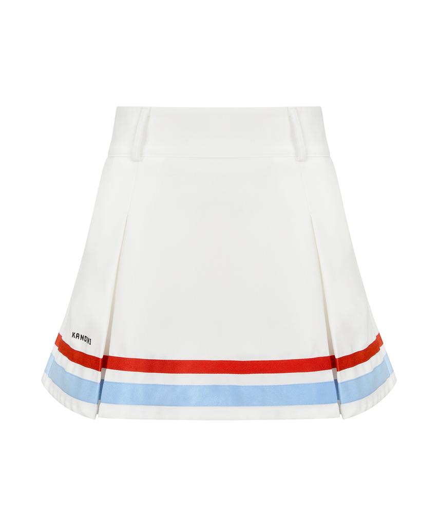 KANDINI Ivory (Color Block) Asymmetrical Pleated Skirt - 26.Ver