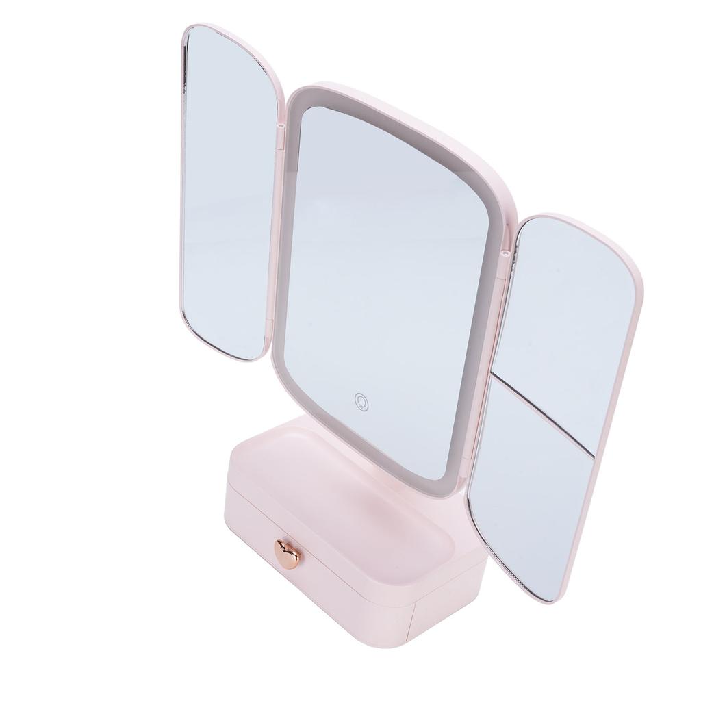 Настольное зеркало для макияжа с подсветкой и органайзером, 3 цветовых температуры, затемнение, USB-зарядка, светодиодная лампа 