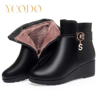 Женские осенне-зимние удобные нескользящие кожаные ботинки с плюшевой подкладкой и внутренней молнией
