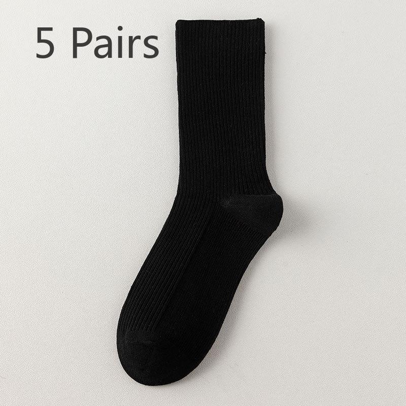 5 Pairs of Female Autumn and Winter New Pinstripe Pure Cotton Comfortable Fashion All Go Perspirant Breathable Tube Socks
