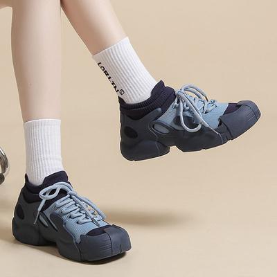 Новые кроссовки женские на шнуровке повседневная обувь дышащие вязаные кроссовки платформа массивная обувь уличная спортивная обувь для бега