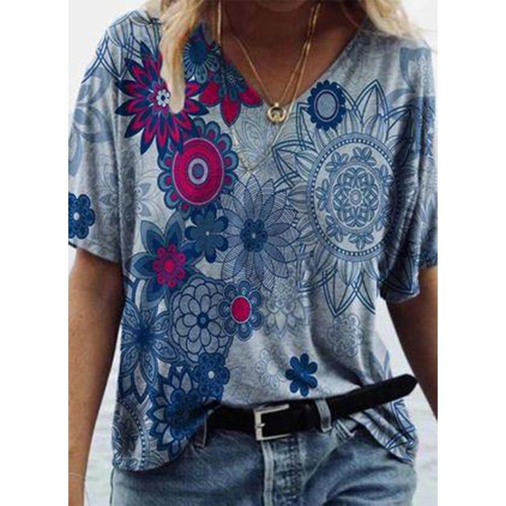 3D Art Print Tops Свободные футболки с коротким рукавом Летняя уличная мода Повседневные свободные женские футболки с V-образным вырезом Женская одежда