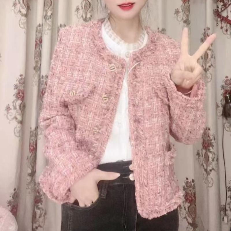 Autumn Vintage Pink Plush Cotton Loose Elegant Jackets for Women Winter Long Sleeve O Neck Casual Coats Women Single Breasted Slim Short Jacket 25411