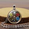 7 Chakra Symbols Necklace Yoga Reiki Healing Balance Creative Pattern Glass Dome Buddhist Vintage Necklace Gifts for Women