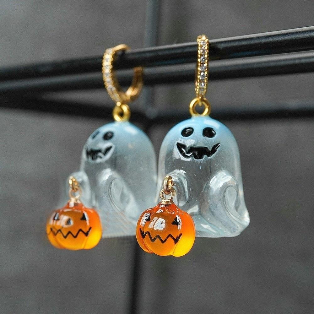 Rhinestone Ghost Ear Studs Resin Pumpkin Dangle Earrings Personality Halloween Earrings Girl