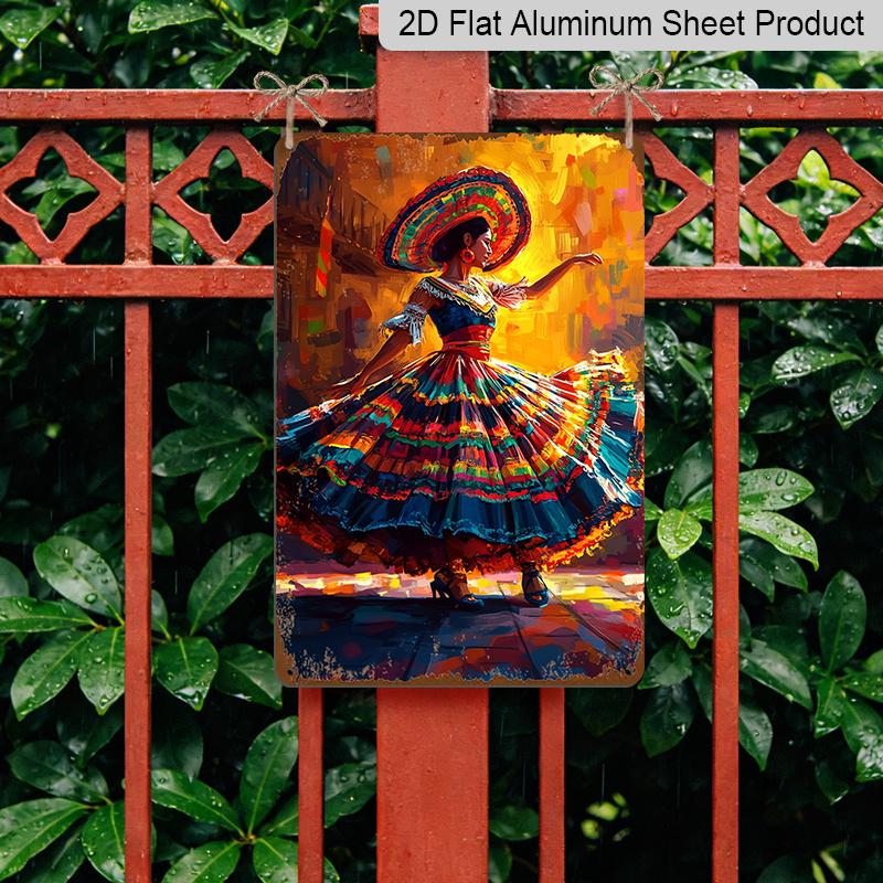 2D Flat 1pc 8"x12" Cinco De Mayo Metal Wall Art Sign - Vibrant Mexican Folk Art Sugar Skull & Cactus Design, Durable Aluminum Decor for Home, Bar