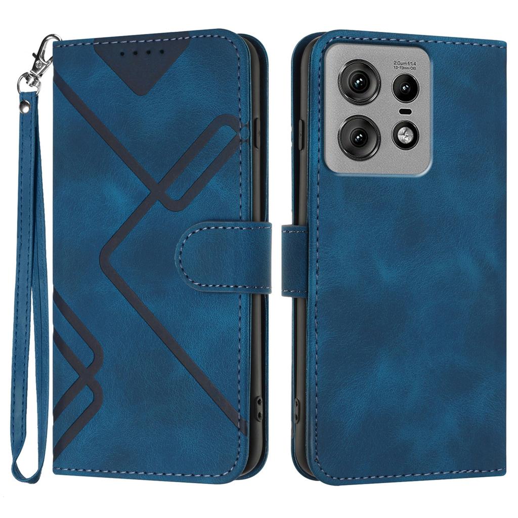 For Motorola Edge 50s Pro 5G Wallet Case Line Imprinted PU Leather Phone Cover with Strap