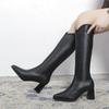 Большие размеры 34–43, новые женские сапоги на молнии, простые сапоги на толстом высоком каблуке, осенне-зимние сапоги до колена, размеры 34–43