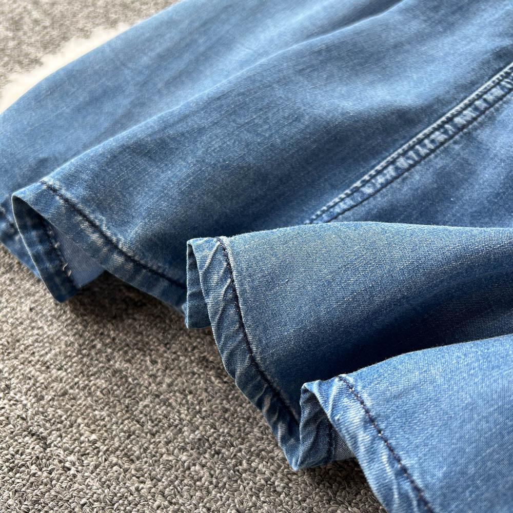 RUGOD Весна и лето Новое вышитое джинсовое платье женское средней длины с большими отворотами-лацканами и плиссировкой на талии длинное платье