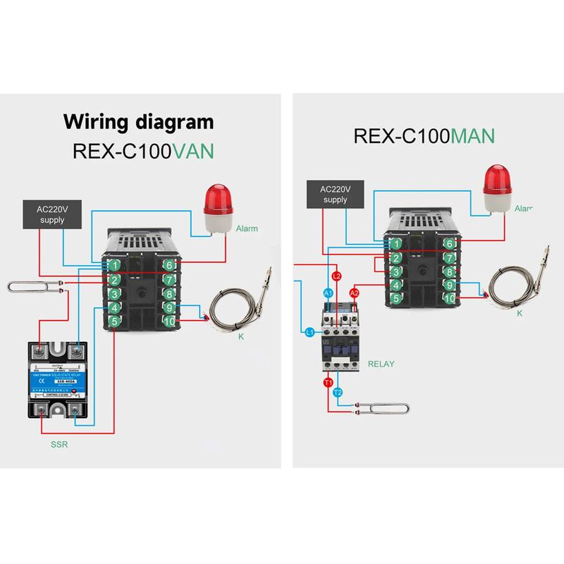 REX-C100 ПИД-регулятор температуры, тип K, один вход, цифровой дисплей, термостат, AC110V-240V, релейный выход SSR, 400℃