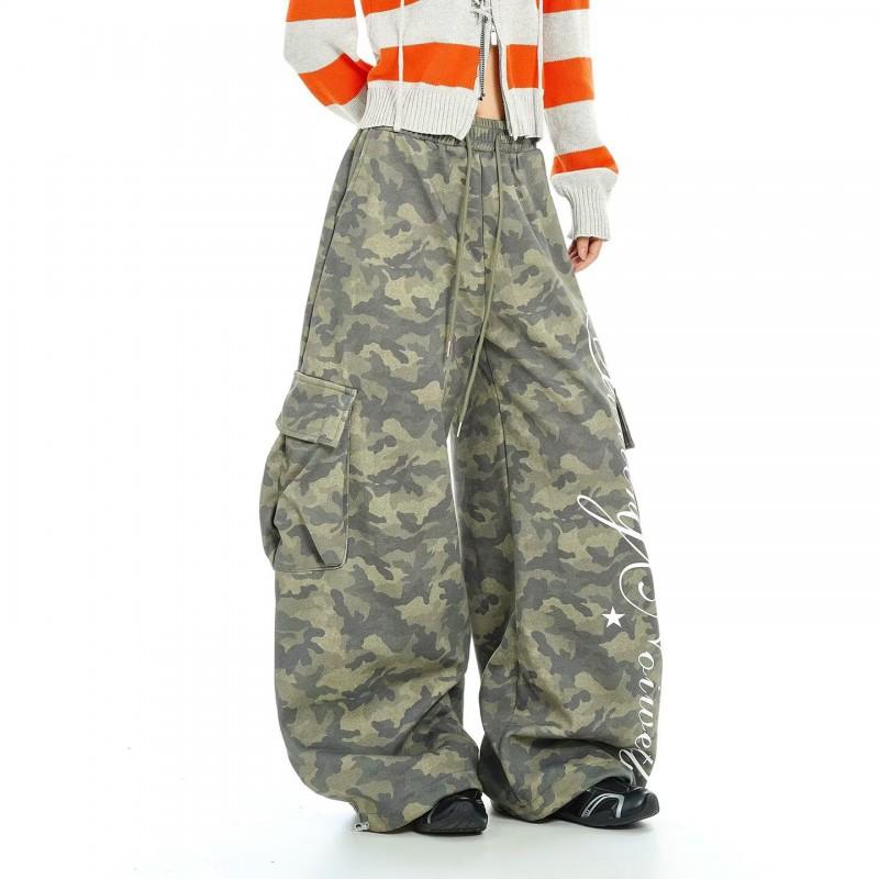 Womens High-Waisted Wide-Leg Cargo Pants Street Dance Hip Hop Kpop Jazz Outfits Fall Comfortable Loose Fit