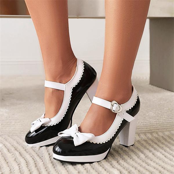 Женские модные туфли принцессы Лолиты на высоком каблуке 7 см с милым бантом, туфли-лодочки горничной Мэри Джейн на платформе с ремешком на щиколотке