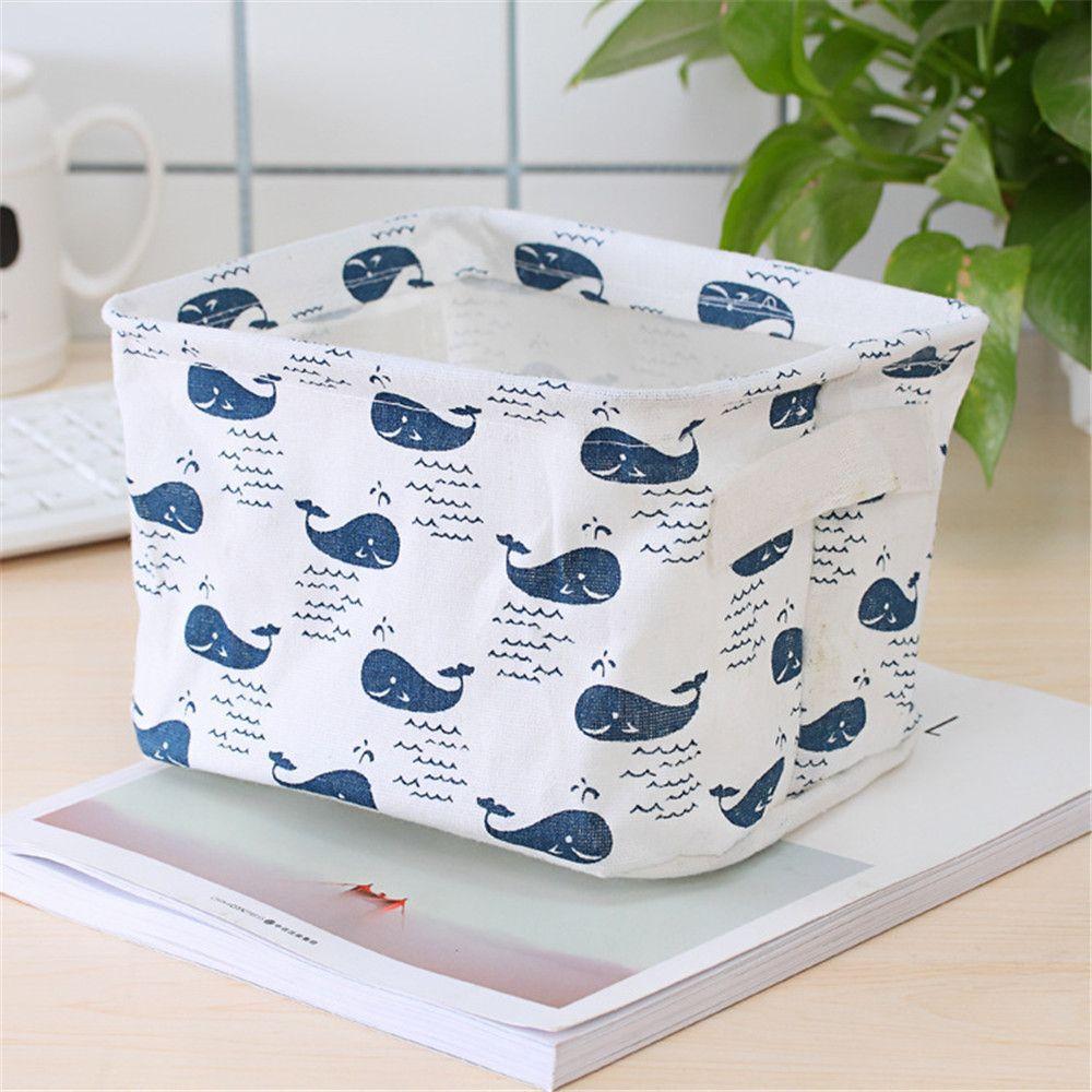 Desktop Cotton And Linen Handle Collapsible Storage Box Cartoon Pictures Storage Basket