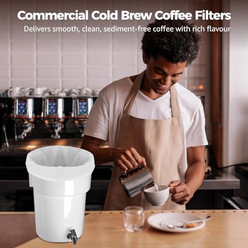100 Pack Commercial Cold Brew Coffee Filters 5 Gallon Bucket Disposable Fine Mesh Non Woven Bags for Coffee Shops Restaurants High Volume Brewing