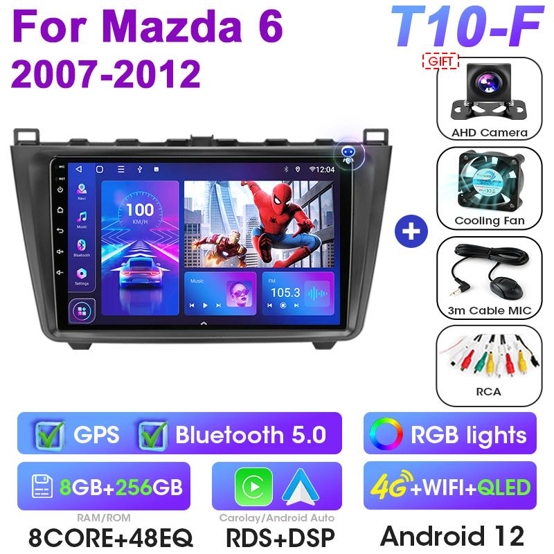 2 Din Android 12 Автомагнитола для Mazda 6 Rui Wing 2007 - 2012 Мультимедийный видеоплеер GPS 4G Carplay Auto Стерео RDS DVD Головное устройство