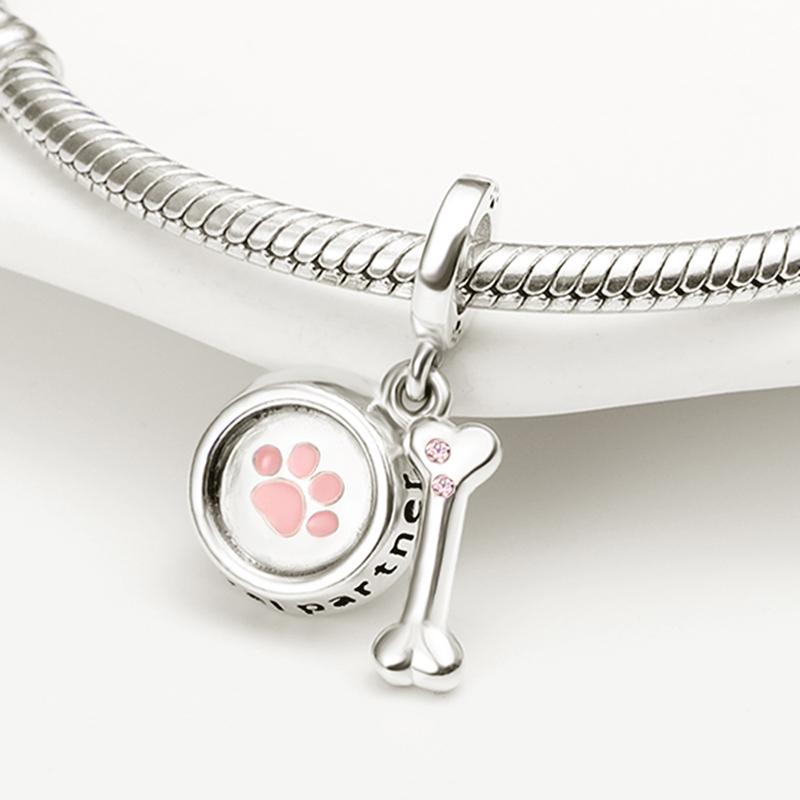 Plated 925 Silver Youth Cute Dog Claw Charms Fit 925 Charms Bracelet Beads Jewelry Gifts for Women
