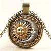 Vintage Sun & Moon Pendant Necklace Fashionable Bronze Alloy with Glass Gemstone, Perfect for Daily Wear & Parties
