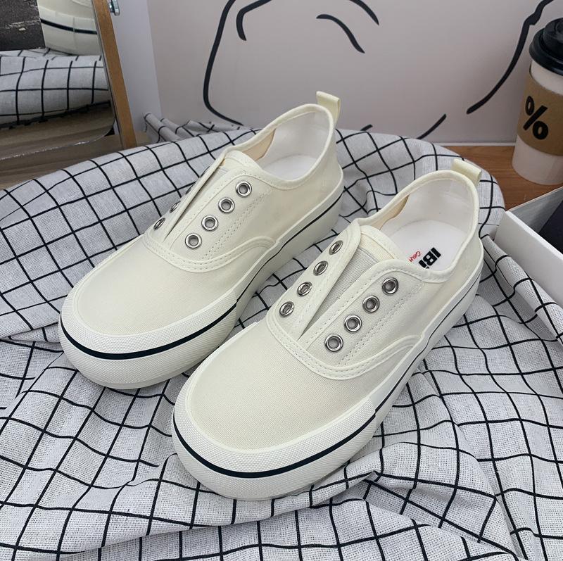 Женские парусиновые туфли в гонконгском стиле 2025 года: Mango, Candy Colors, тонкие, толстые, ленивые, летние белые кроссовки