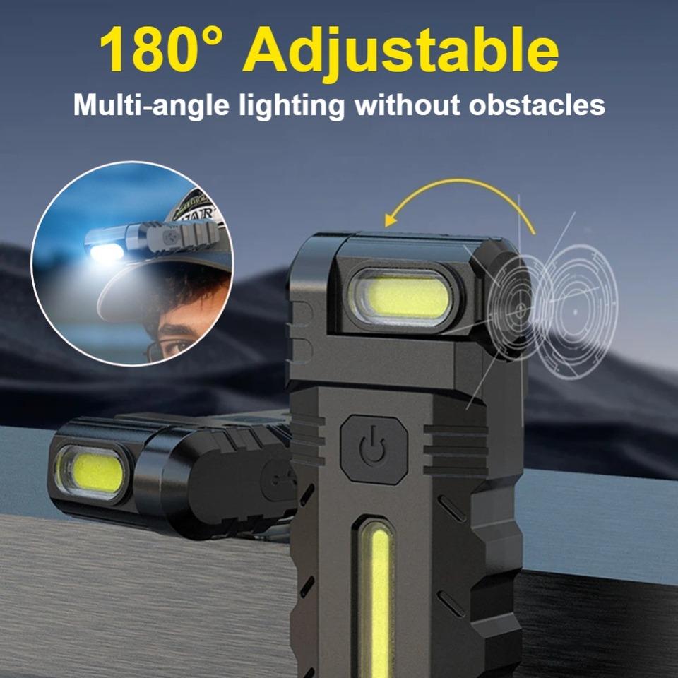 Super Bright EDC Handheld Flashlight USB Rechargeable Torch Rotatable 180° Portable Work Lamp Outdoor Camping Emergency Lamp