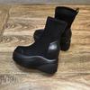 Осенне-весенняя женская обувь, женские ботинки на платформе, модные ботильоны с круглым носком, зимние эластичные черные удобные туфли на танкетке