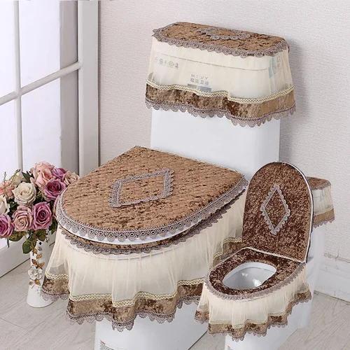 Кружевная подушка для унитаза Four Seasons, набор из трех частей, фланелевое сиденье для унитаза с U-образной застежкой-молнией, красивый чехол для унитаза