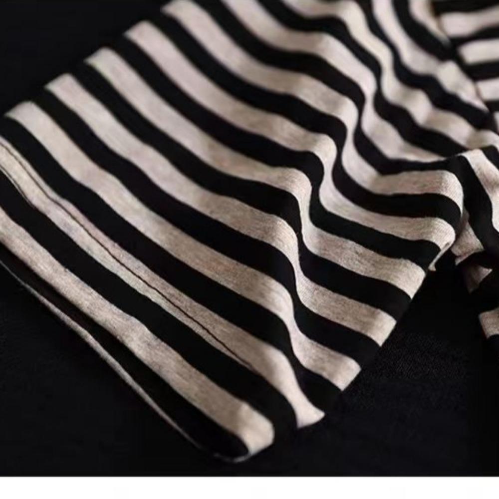 Ретро-искусство Лето Тонкий женский с капюшоном короткий рукав футболка Женский свободный повседневный полосатый топ модный