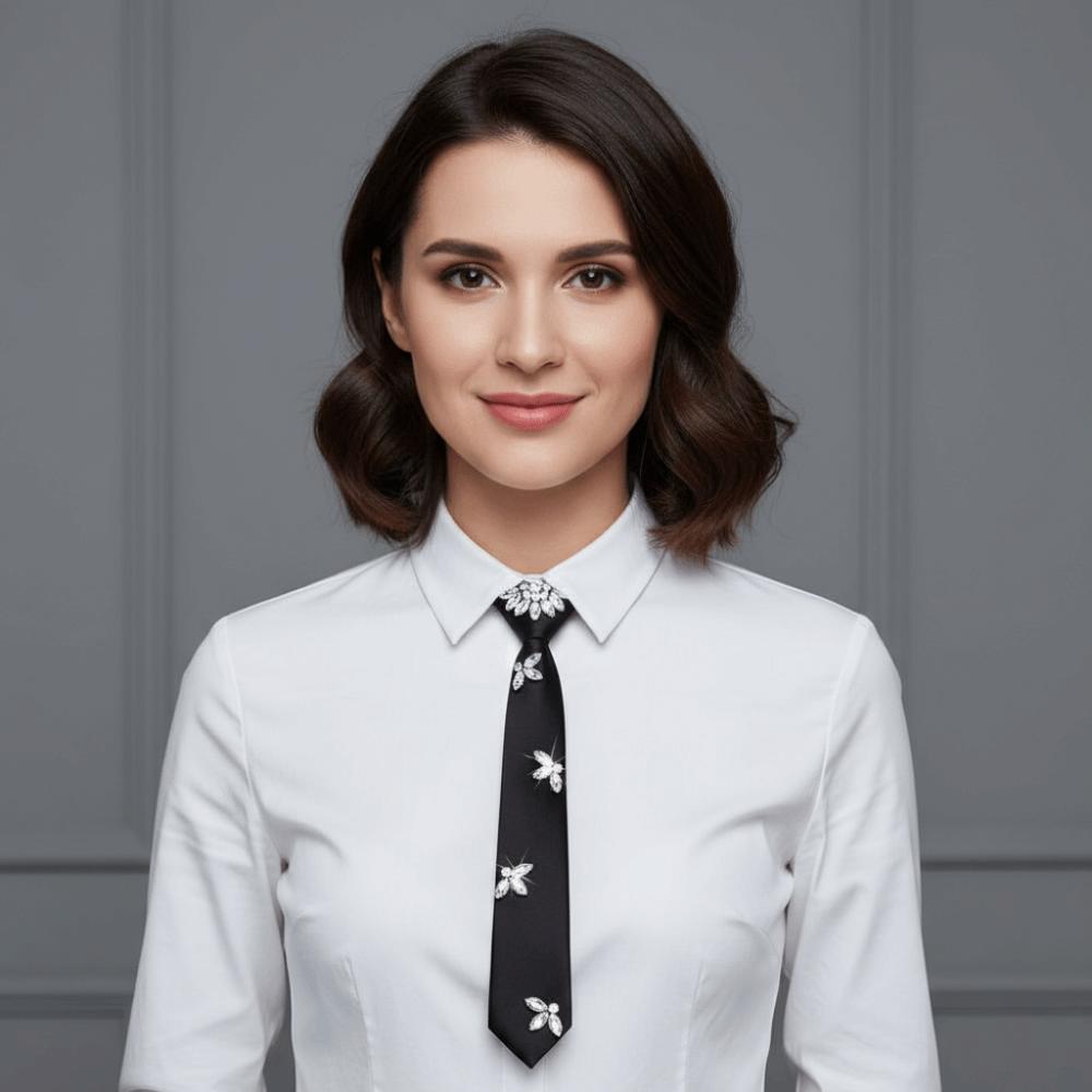 Korean Style Rhinestones Tie Academic Style Decoration Shirt Tie Temperament Long Necktie Women