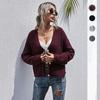 Autumn and Winter Women's Cardigan Sweater Slouchy Style Knit Mori Pure Color Dot Long Sleeve Sweater